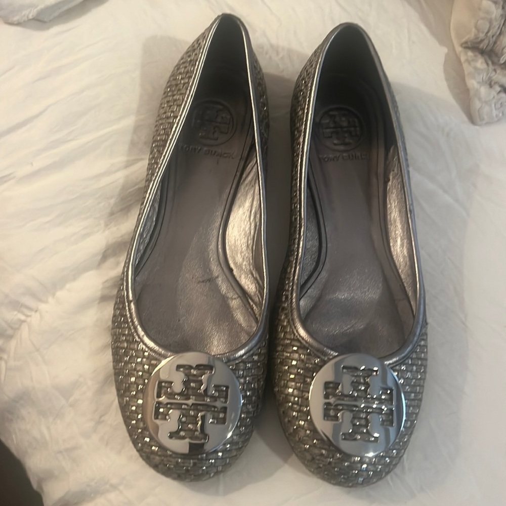 Tory Burch silver metallic flats